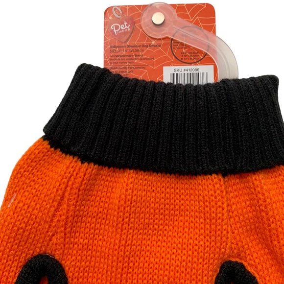Skeleton Dinosaur Halloween Dog Sweater Size Medium Orange Black T Rex Witch Hat - Picture 5 of 6
